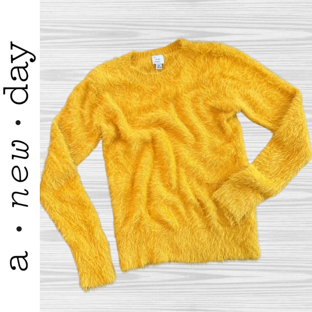 A New Day Mohair Mustard/Marigold Yellow Fuzzy Sweater / Size XS